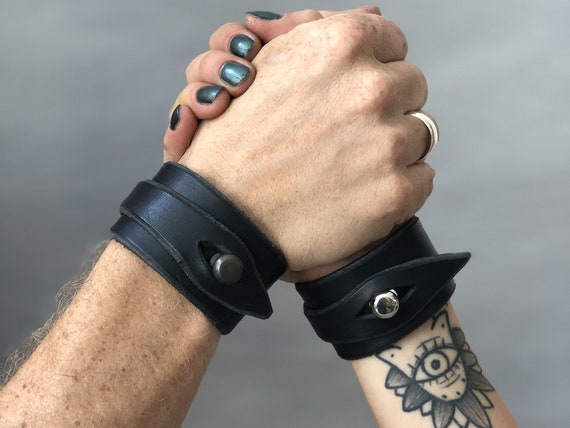 Black Leather bracelet. The Good vibes Leather Wrist Band. Reclaimed L –  Recycled Glass Jewelry