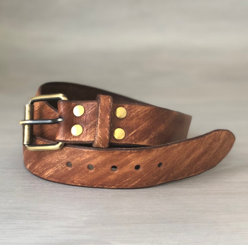 Men's Belt in Vintage Brown Effect Leather Distressed - Etsy