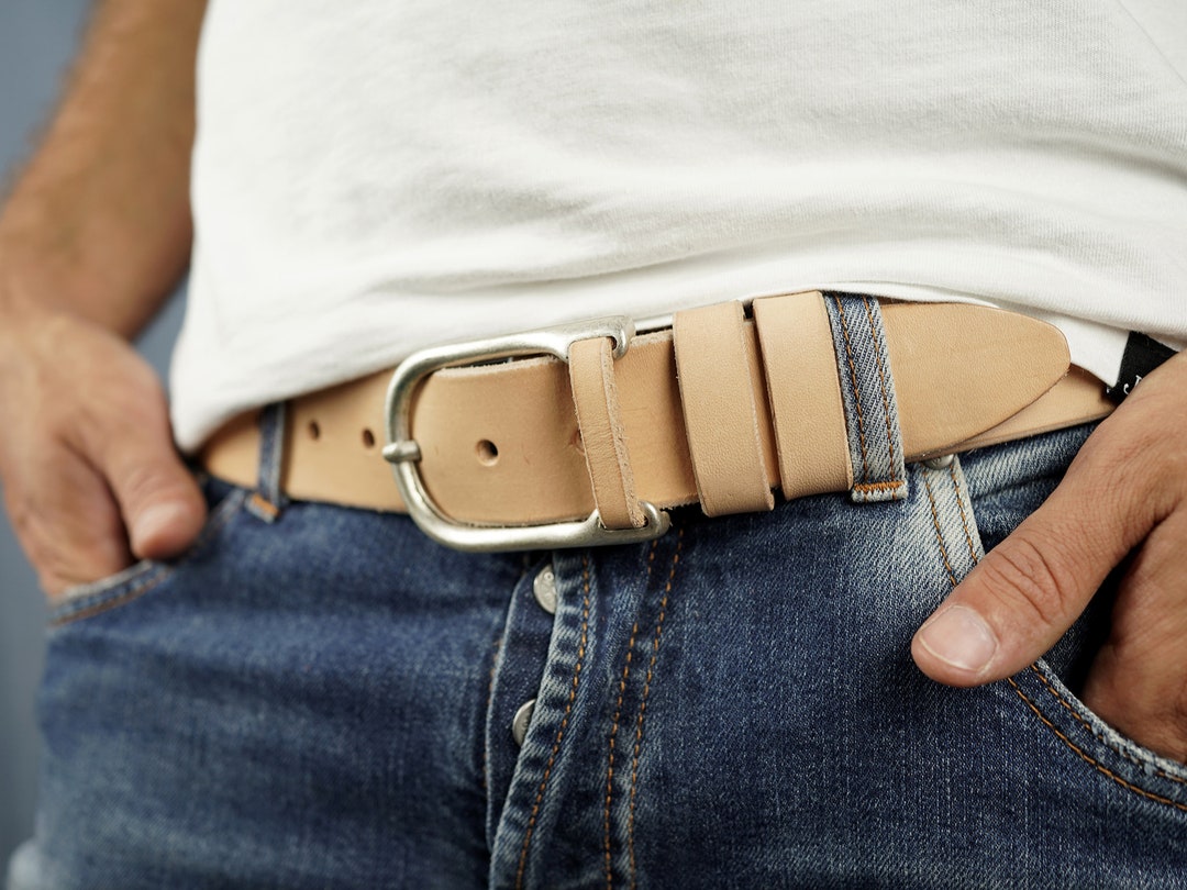 Tan Leather Belt With Aged Silver Effect Finish Buckle - Etsy