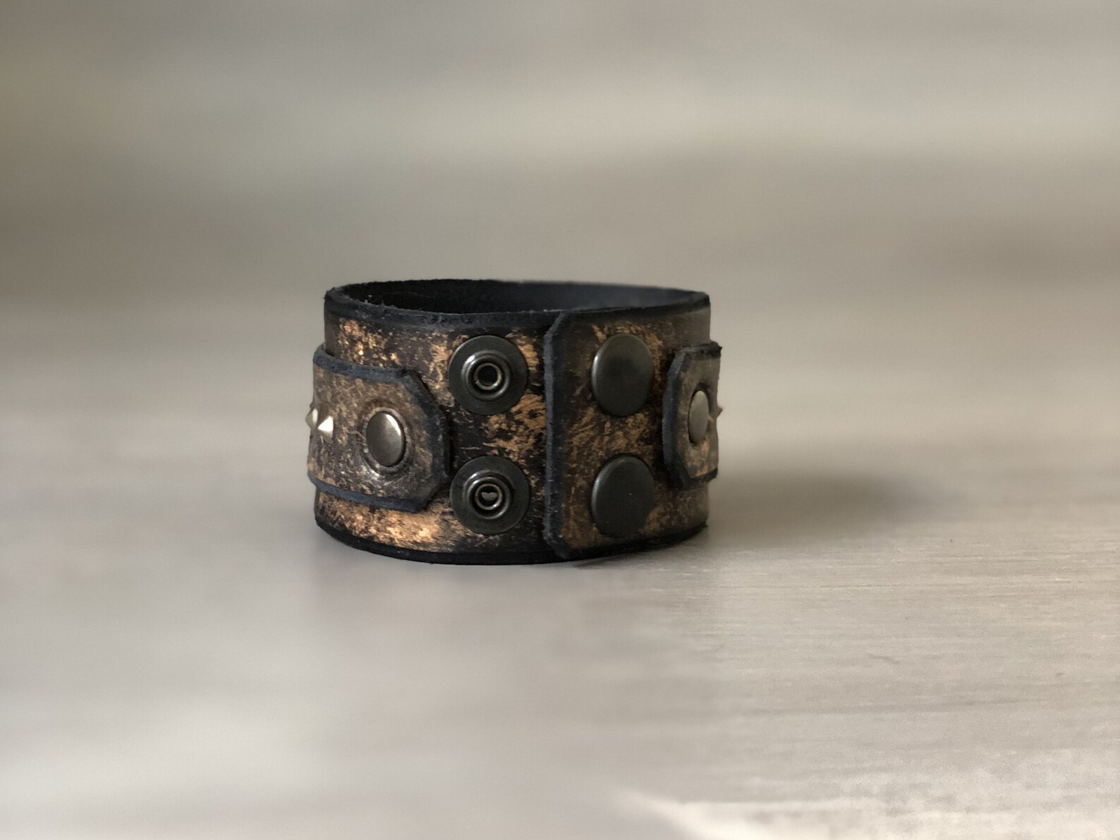 Studded Cuff Bracelet in Vintage Black Effect Leather Full Etsy