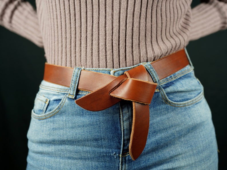 Women Self Tie Belt with Bow in Papaya Leather, Woman Belt in Full Grain Leather, 5 Leather Colors, Handmade in Italy, Italian Design Papaya