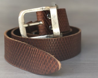 Papaya Belt in Snake Effect Embossed Leather and Aged Effect Buckle, Handmade in Italy with Full Grain Leather