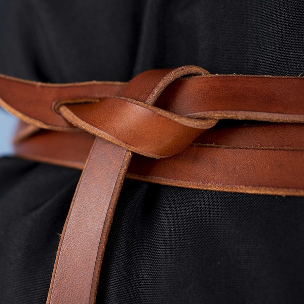 Ceinture pour femme triple tour à nouer avec nœud en cuir de papaye, Ceinture pour femme en cuir pleine fleur, 5 couleurs de cuir, fait main en Italie