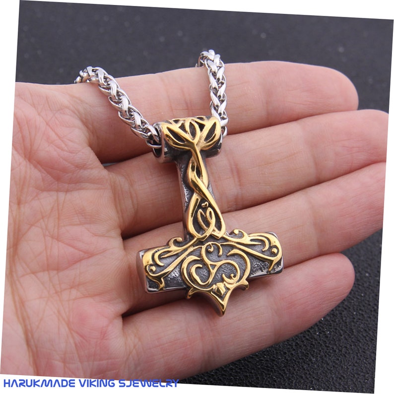 Handmade Stainless Steel and Silver Viking Jewelry for Men and Women Nordic viking thor/'s hammer Odin rune pendant necklace