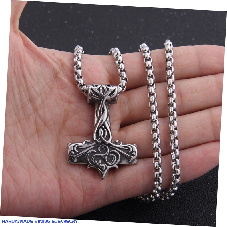 Handmade Stainless Steel and Silver Viking Jewelry for Men and Women Nordic viking thor/'s hammer Odin rune pendant necklace
