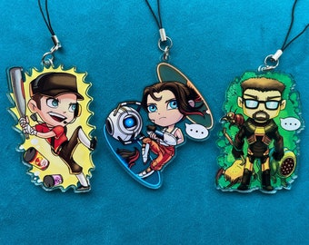 Llaveros acrílicos de Chibi Portal, Team Fortress 2 y Half Life 3)