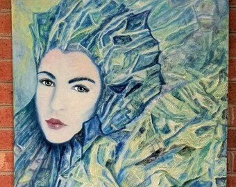 LGBT gift Original Oil Painting Snow Queen woman man androgyny bedroom lounge art transgender portrait bar  wall decor 24x35x1 in.