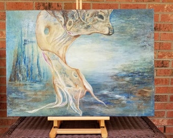 Abstract Ocean animals, Horror, dark beast, Original oil Painting 18×24×1" decor, unknown beast, ocean wall art