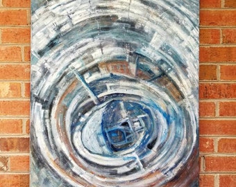 Skull abstract painting on canvas distressed 35”x 24”x 1” Loft, Industrial Bar style