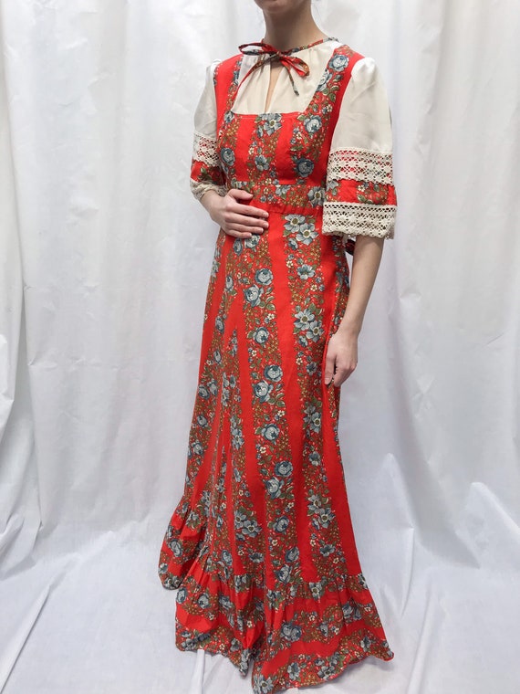 Vintage 70s red floral prairie dress