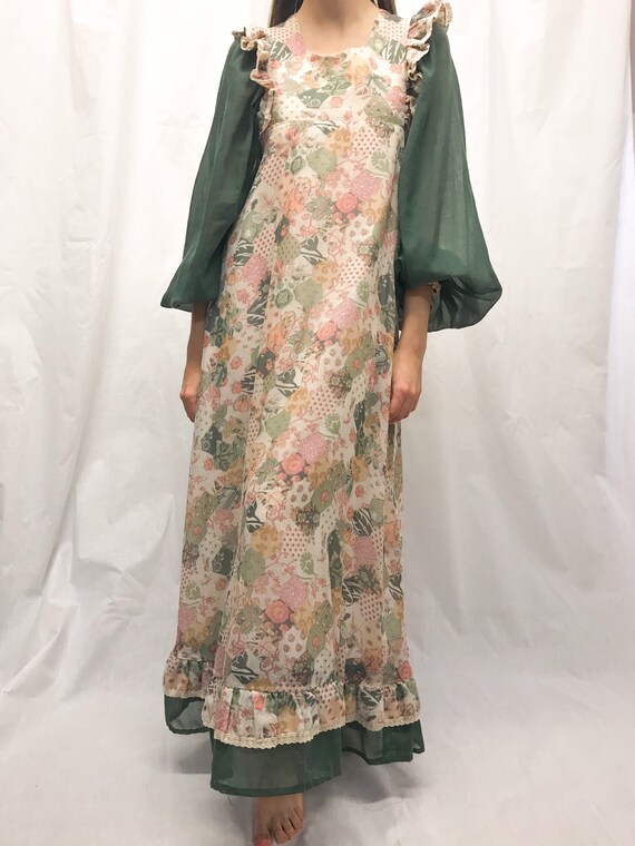 Vintage balloon sleeve patchwork dress