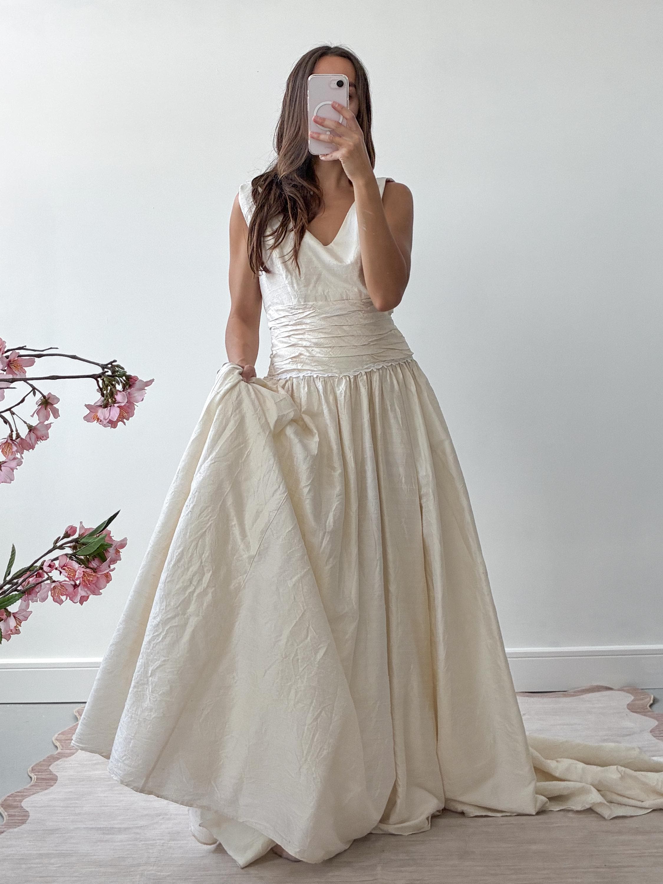 etsy wedding dresses Pre Owned Floral Applique color:Rose Gold SUBCOLLECTION NAME: DRESSES Retro 60s 70s Aesthetic shoulder sleeves * Skirt