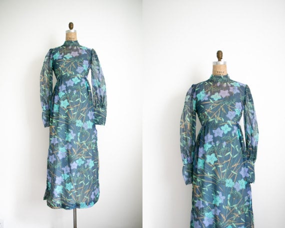 Vintage puff sleeve botanical maxi dress