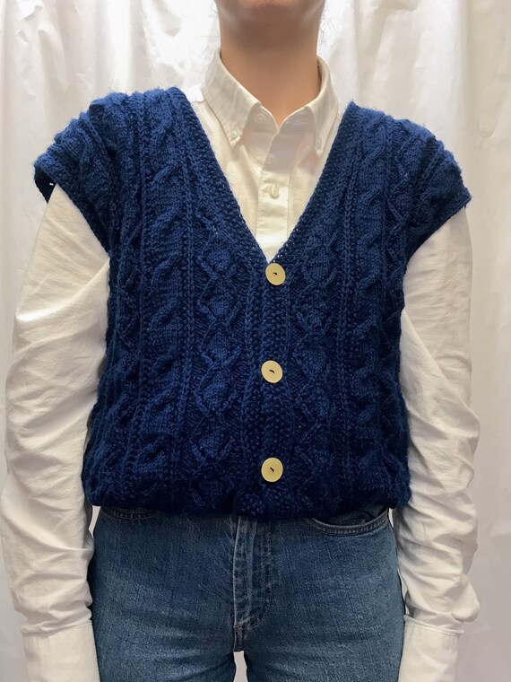 Vintage chunky cable knit cobalt vest