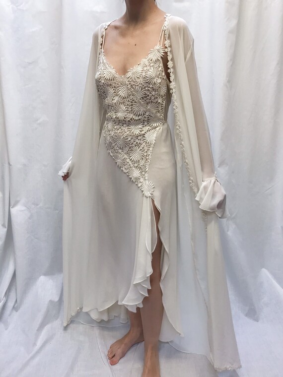 Vintage 80s floral ruffled chiffon set