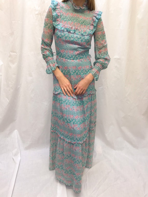 Vintage Vera Mont ruffle maxi dress