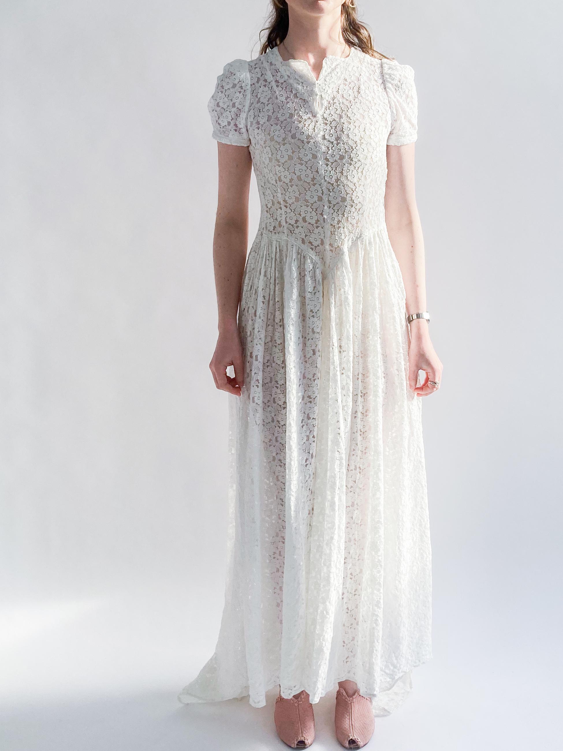 1930s Puff Sleeve Lace Gown
