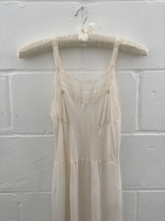 1940s White Silky Rayon with Sheer Detailing At Ne