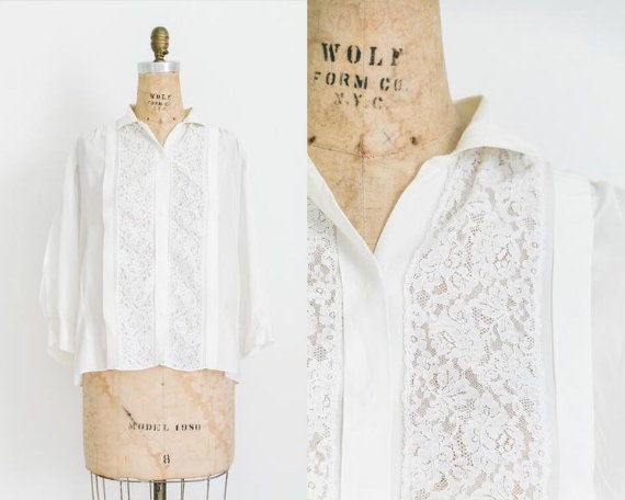 Antique rayon blouse with lace