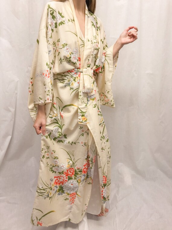 Vintage Yukata floral open sleeve kimono