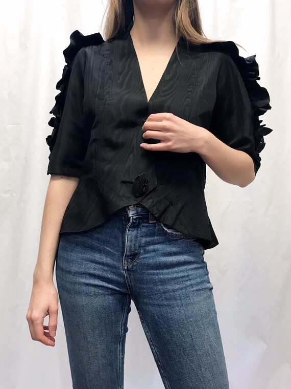 Vintage 30s silk taffeta ruffle cocktail jacket
