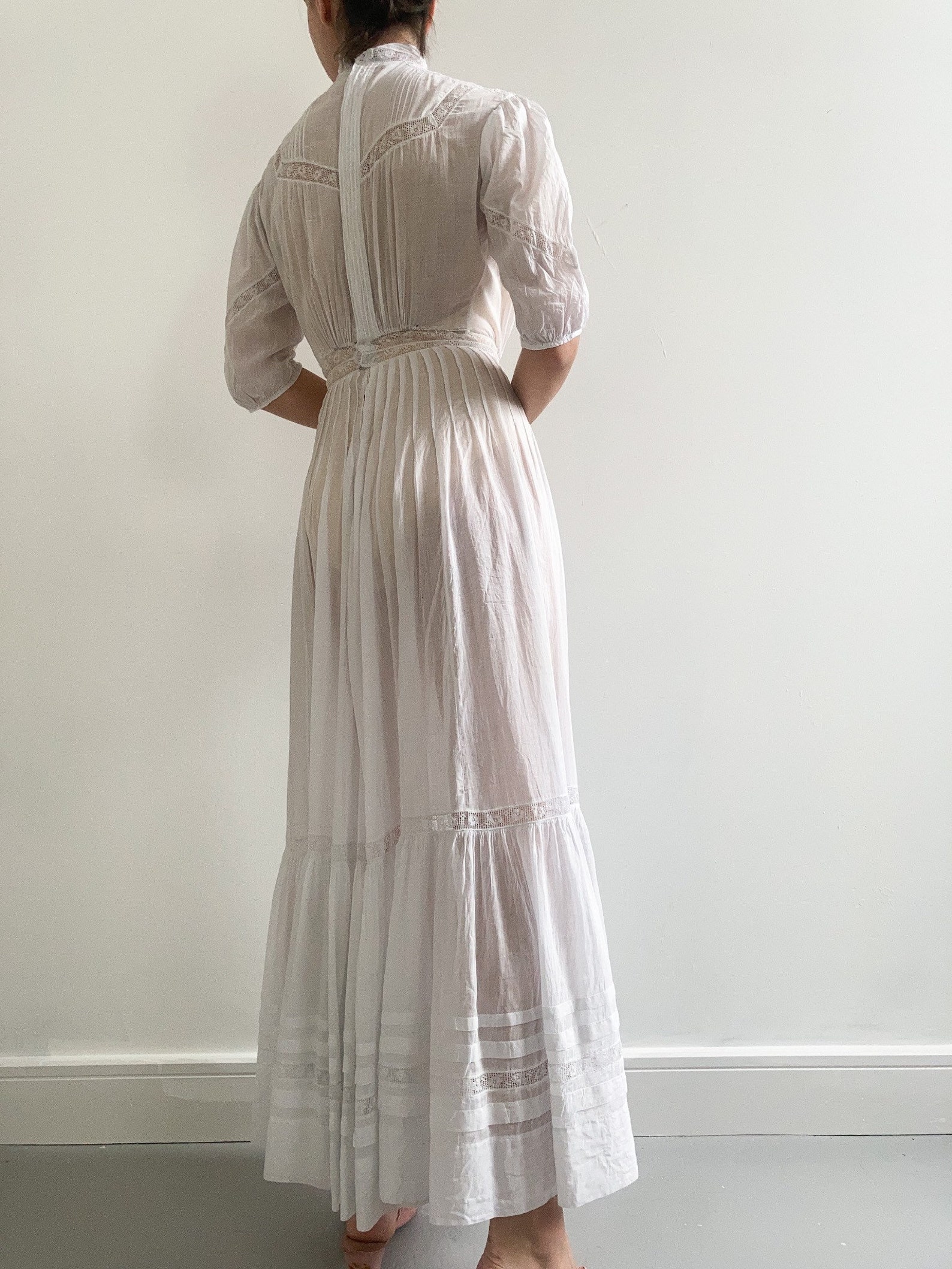 Antique Edwardian Cotton Lawn Gown With Lace Embroidery Etsy