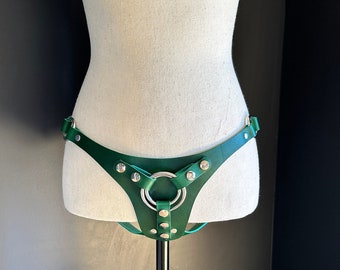 Italian Leather Strap on Harness for Pegging, Custom Sizing, Handmade in USA