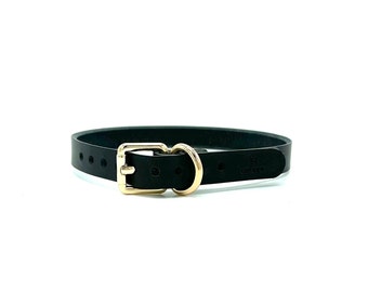 Black Leather Buckle Choker, Italian Leather Discreet Collar