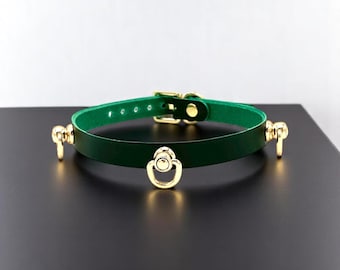 Handmade Choker ZOE, Minimalist Italian Leather Collar with three small D-rings, Personalized Gift Made in USA