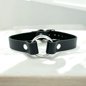 Leather O-Ring Day Choker, Discreet Sub Collar with Buckle Closure, Custom Engraving, Handmade Gift