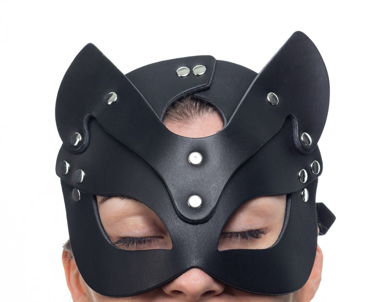 Italian Leather Kitty Cat Mask - BDSM Costume Mask image 3