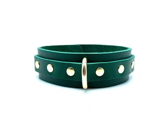 Italian Leather Collar MONA, Green Choker for Women, Custom Sizing and Engraving