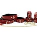 7 Piece Bondage Set 'Tango', Red Leather BDSM Restraints for Submissive, Thigh Cuffs, Collar for Slave, BDSM Hand and Ankle Cuffs 1.5'