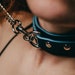 BDSM Collar and Leash 'Mona', Bondage for Sub, Blue Italian Leather Choker for Submissive or Slave 1.5'