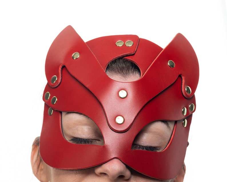 Italian Leather Kitty Cat Mask - BDSM Costume Mask image 4