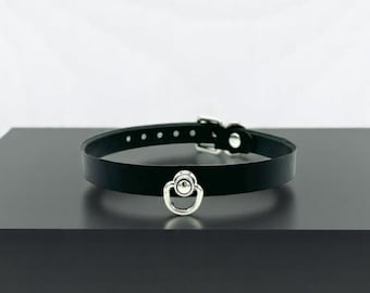 Italian Leather Choker with D-Ring, Minimalist Collar, Personalized Gift