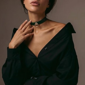 Italian Leather D-Ring Choker LILA, Handmade Minimalist Collar for Women, Elegant Gift Made in USA