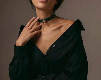 Italian Leather D-Ring Choker LILA, Handmade Minimalist Collar for Women, Personalized Gift Made in USA