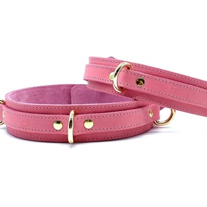 Leather Thigh Cuffs, TANGO, Handmade Bondage Pink Thigh Straps, Luxury Restraints for Submissive, DDLG Leg Harness, Kinky Sex Gift