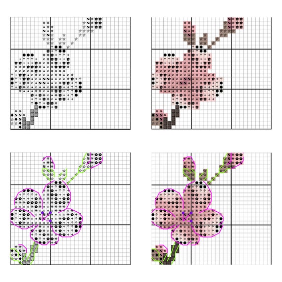 ⭐️All Cherry Blossoms⭐️新品6枚set⭐️婦人画報別注桜 Sakura Flower Cross Stitch Pattern PDF, Pink Cherry Blossom