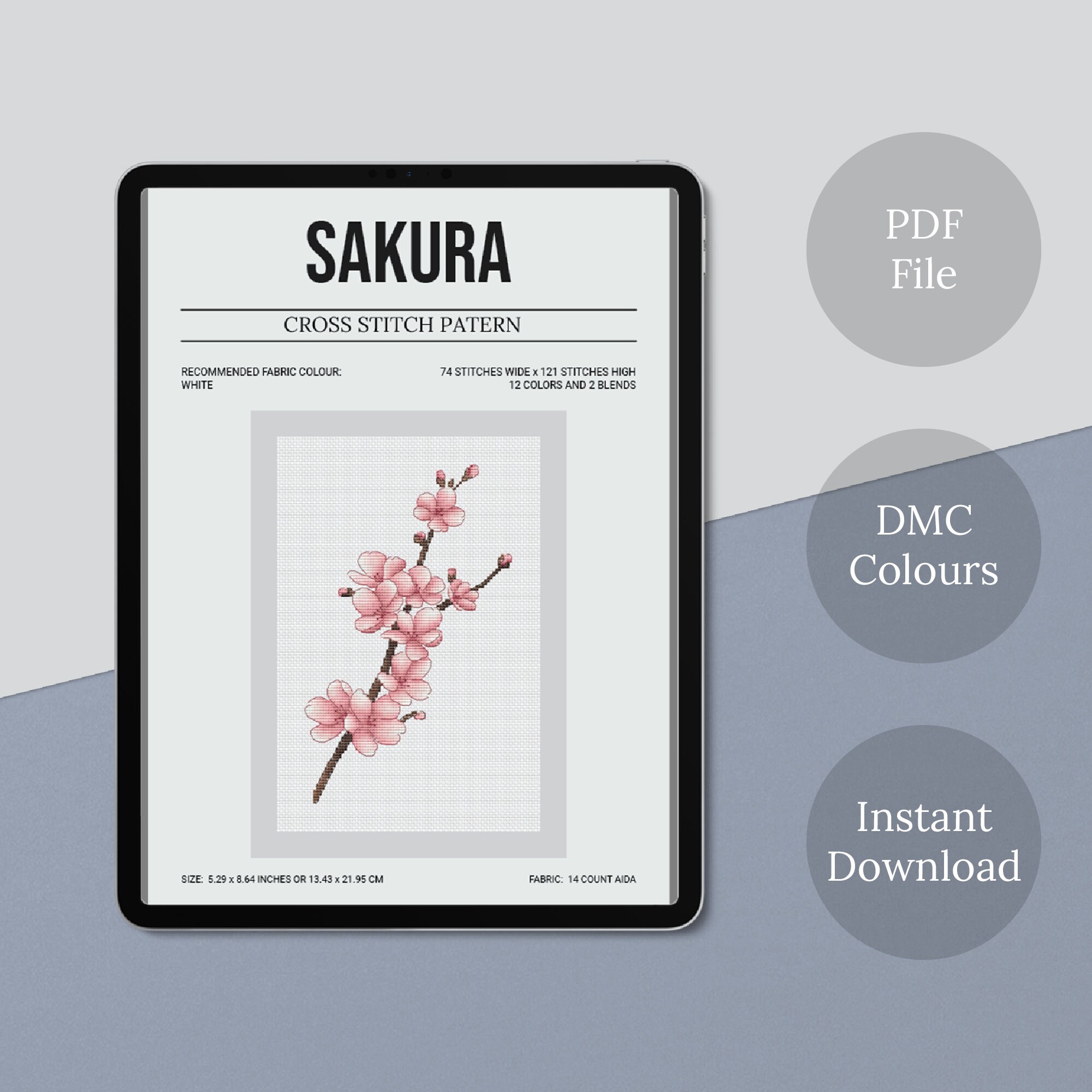 ⭐️All Cherry Blossoms⭐️新品6枚set⭐️婦人画報別注桜 Sakura Flower Cross Stitch Pattern PDF, Pink Cherry Blossom
