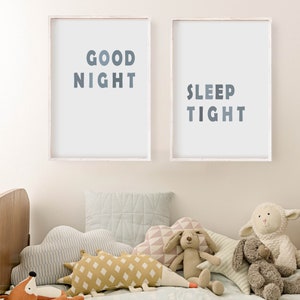 Good Night Sleep Tight Print, Kids Room Decor, Nursery Wall Art, Blue ...