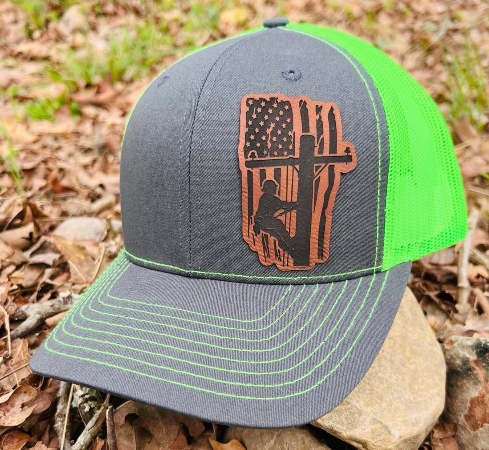 Lineman Flag Leatherette Hat Patch With Adhesive Backing Etsy