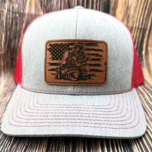Firefighter Flag Leatherette Hat Patch With adhesive backing
