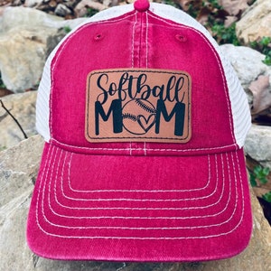 Softball Mom Leatherette Hat Patch With adhesive backing