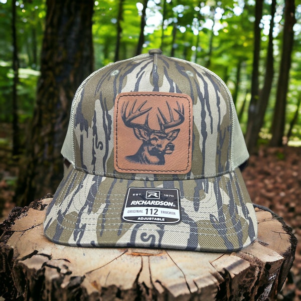 Whitetail Deer Square Leatherette Hat Patch With Adhesive Backing