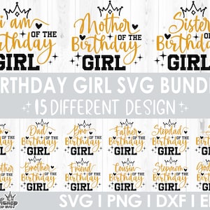 Verjaardag Meisje Svg Bundel, Verjaardag Svg, Familie Svg, Moeder Papa Bro Sis van de Verjaardag Meisje Svg, Verjaardag Svg voor Shirt, SVg, Png, Cricut