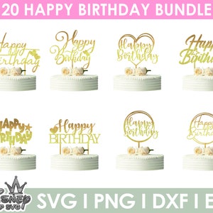 Pacote Svg de feliz aniversário, aniversariante, menina, festa, letras à mão, bolo de aniversário, família, topper de bolo Svg, Svg, Png, Eps, arquivos cortados