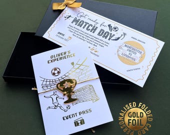 Personalised Gold Matchday Ticket Scratch Off Luxury Gift Set, Football Voucher, Birthday, Gold Foil Experience Voucher, Scratch To Reveal