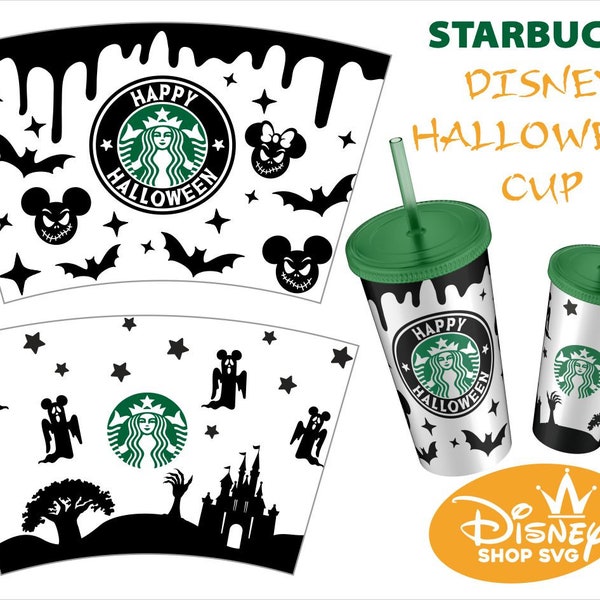 Glücklich Halloween voller Wrap für Starbucks Venti Cold Cup Logo Svg, Starbucks Svg, Disney Svg, für Venti Cup 24 Oz Svg, Jack und Sally Wrap Svg, Png